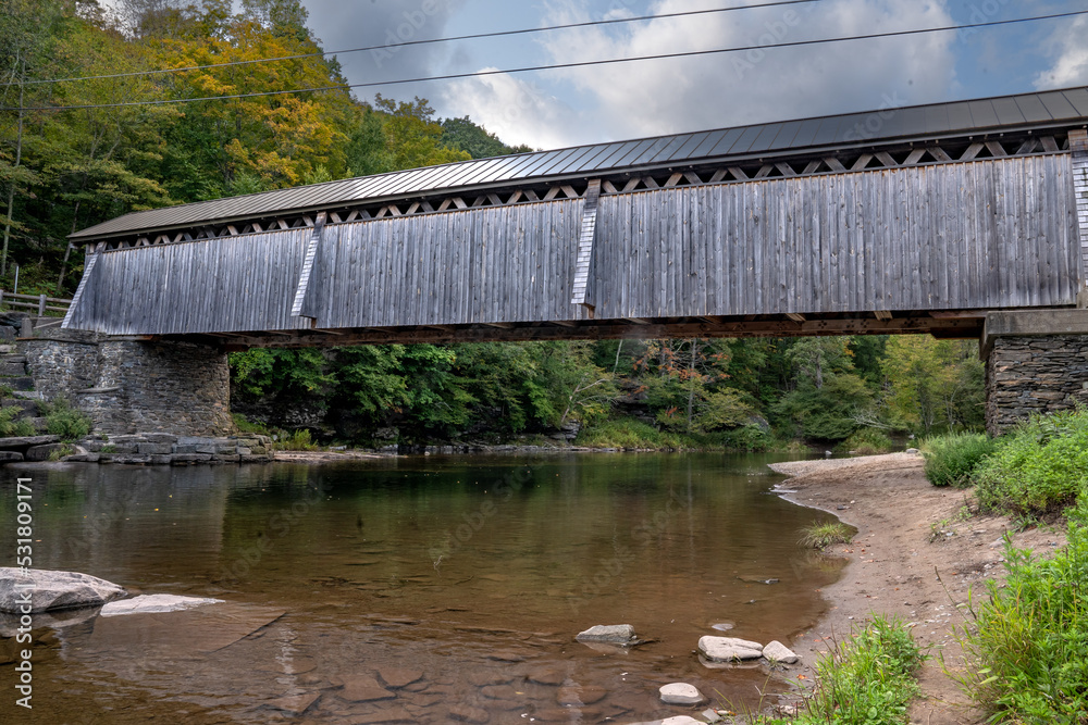 Roscoe, NY - USA - Sept 17, 2022 Horizontal view of the Beaverkill ...