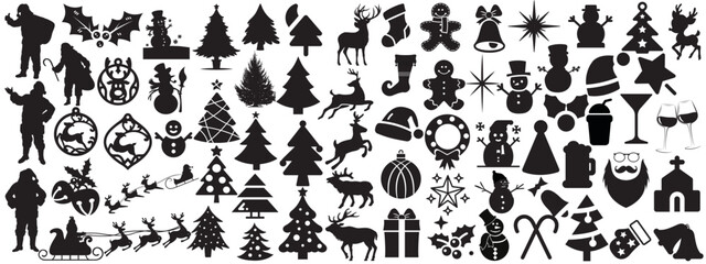 set of winter and christmas silhouettes. christmas collection. christmas vector icon set.