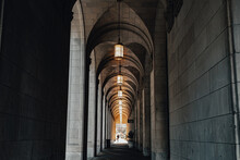 A Nice Coulumn Tunnel In Downtown Philadelphia USA. Nice Architechture In The City