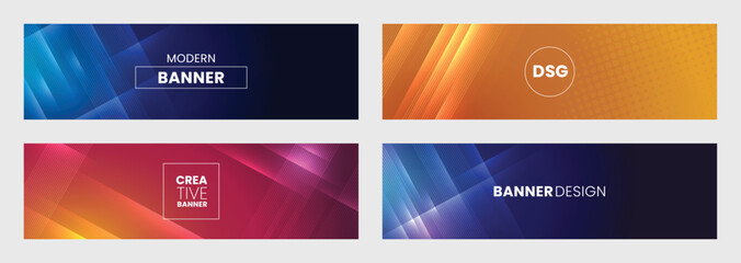 Wall Mural - Modern horizontal banner set, background template design for internet. Colorful geometric background design for social network cover, web banner, promotional banner and poster in vector illustration.