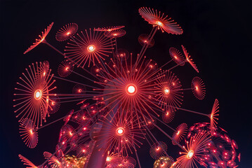 Poster - abstract neon glowing flower. bright sparkling background. psychedelic background
