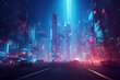 canvas print picture - Cyberpunk city, futuristic scene illustration