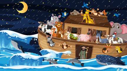 Wall Mural - ocean scene with noah's ark with animals