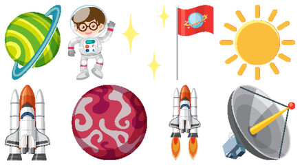 Wall Mural - set of space cartoon characters and objects