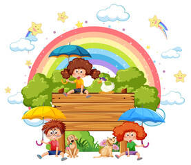 Poster - Three kids with empty board in rainbow theme