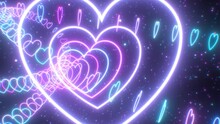 Pink And Blue Heart Fast Changing Neon Lights Tunnel Roller Coaster - 4K Seamless VJ Loop Motion Background Animation