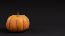 Seasonal Background Image With Copy-space. Pumpkin On Black Color. Autumn Concept.