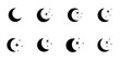 Conjunto de iconos de luna con brillo de luces. Concepto de oscuridad, noche y fases de la luna. Ilustración vectorial