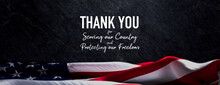 Veterans Day Banner. Authentic Holiday Background With US Flag On Black Stone.
