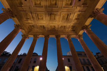 Wall Mural - View from Maison Carree by night, raman temple in Nimes