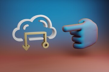 Poster - Beautiful illustrations abstract Hand index finger points to Cloud Database symbol icon on a multicolor bright background. 3d rendering illustration. Background pattern for design.