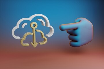 Aufkleber - Beautiful illustrations abstract Hand index finger points to Cloud Database Downgrade symbol icon on a multicolor bright background. 3d rendering illustration. Background pattern for design.