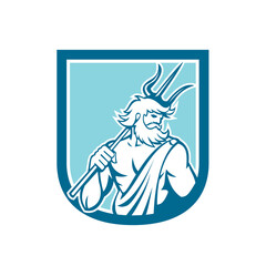 Sticker - Neptune Poseidon Trident Shield Retro