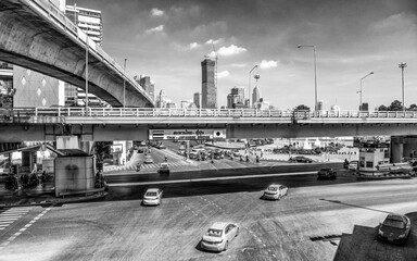 Sticker - BANGKOK, THAILAND - DECEMBER 16, 2019: Traffic along city streets