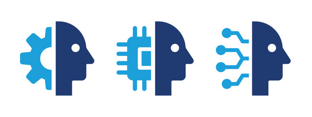 Fototapete - Cyborg icon set. Artificial intelligence and humanoid vector symbol concept.