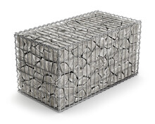 Gabion Basket With Stones On White Background - 3D Illustration