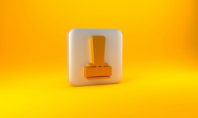 Poster - Gold Stamp icon isolated on yellow background. Silver square button. 3D render illustration