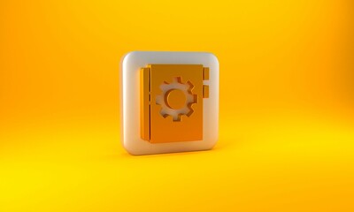 Poster - Gold User manual icon isolated on yellow background. User guide book. Instruction sign. Read before use. Silver square button. 3D render illustration