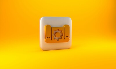 Poster - Gold Graphing paper for engineering and gear icon isolated on yellow background. Silver square button. 3D render illustration