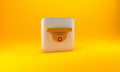 Poster - Gold Motion sensor icon isolated on yellow background. Silver square button. 3D render illustration