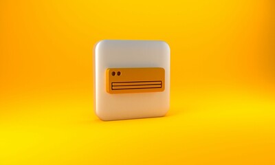 Wall Mural - Gold Air conditioner icon isolated on yellow background. Split system air conditioning. Cool and cold climate control system. Silver square button. 3D render illustration