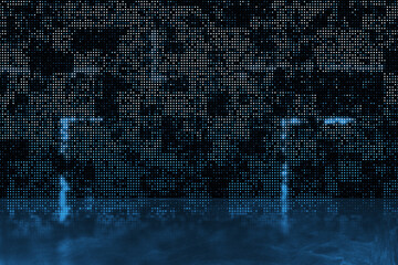 Poster - Abstract glowing pixel wall wallpaper. Large led projection screens. 3D Rendering.
