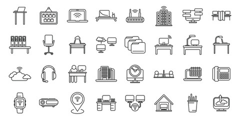 Poster - Smart office space icons set outline vector. Computer data. Digital device