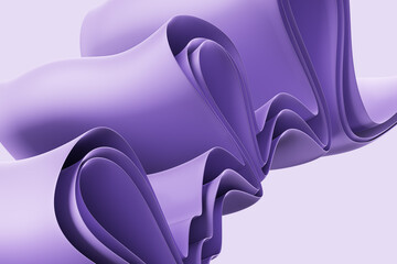 Poster - Creative purple wave cloth or fabric on white wallpaper. Luxury background for branding and product presentation. 3D Rendering.