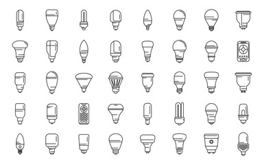 Poster - Smart lightbulb icons set outline vector. Brain think. Idea mind