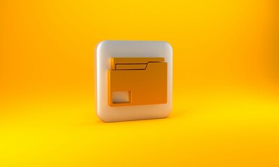 Poster - Gold Document folder icon isolated on yellow background. Accounting binder symbol. Bookkeeping management. Silver square button. 3D render illustration
