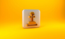 Gold Soldier Grave Icon Isolated On Yellow Background. Tomb Of The Unknown Soldier. Silver Square Button. 3D Render Illustration