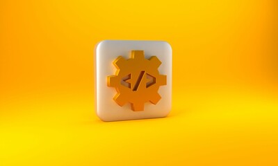 Gold Web design and front end development icon isolated on yellow background. Silver square button. 3D render illustration