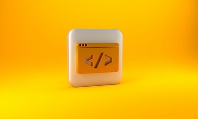 Gold Web design and front end development icon isolated on yellow background. Silver square button. 3D render illustration