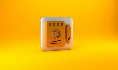 Poster - Gold Sketch on paper icon isolated on yellow background. Silver square button. 3D render illustration