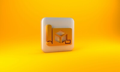 Poster - Gold Graphing paper for engineering icon isolated on yellow background. Silver square button. 3D render illustration