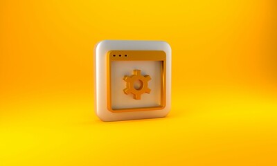 Poster - Gold Browser setting icon isolated on yellow background. Adjusting, service, maintenance, repair, fixing. Silver square button. 3D render illustration