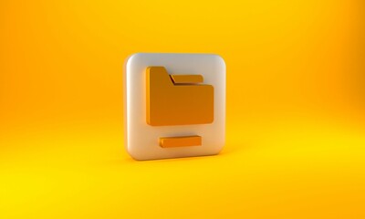Poster - Gold Document folder icon isolated on yellow background. Accounting binder symbol. Bookkeeping management. Silver square button. 3D render illustration