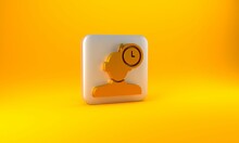 Gold Insomnia Icon Isolated On Yellow Background. Sleep Disorder With Capillaries And Pupils. Fatigue And Stress. Silver Square Button. 3D Render Illustration