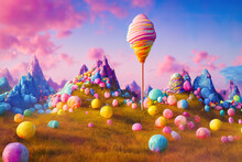 Colorful Pastel Candy Landscape As Fantasy Background