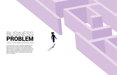 Poster - Silhouette of businesswoman walking to enter to maze. Business concept for problem solving and solution strategy