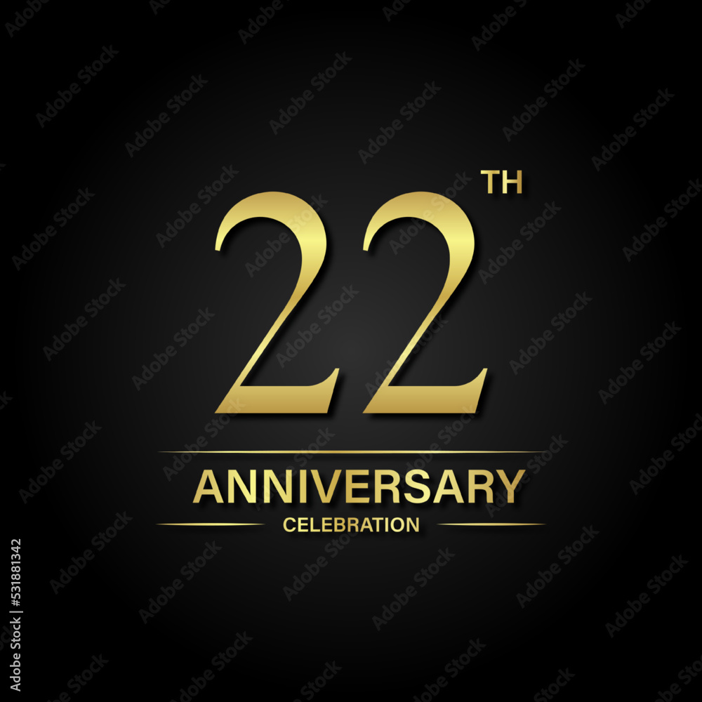 22th anniversary celebration with gold color and black background ...