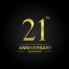 Wall Mural - 21th anniversary celebration with gold color and black background. Vector design for celebrations, invitation cards and greeting cards.