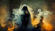 © erika8213 - Scary ghost woman in haunted house. Digital art