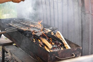 Sticker - Wood on fire ready to grill meat