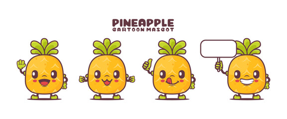 Wall Mural - pineapple cartoon mascot with different expressions