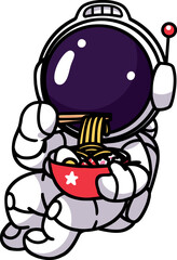 Poster - Vector illustration of a cute cartoon astronaut eating ramen isolated on a white background