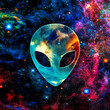 Alien head with galaxy background