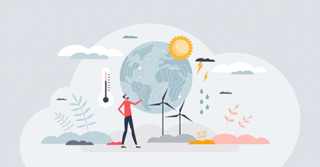 climatology as knowledge about climate and weather tiny person concept. atmosphere patterns analyze 