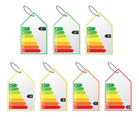 Energy Efficiency Label Set. Energy Label A, B, C, D, E, F, G. Transparent PNG.