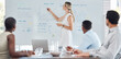 © Mumtaaz D/peopleimages.com - Whiteboard, finance and presentation with leader woman working on strategy, planning and innovation. Corporate business people with statistics, charts or graphs, data analytics or analysis on board.